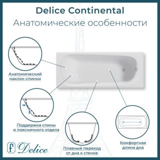 Чугунная ванна 160x70 см Delice Continental DLR230626
