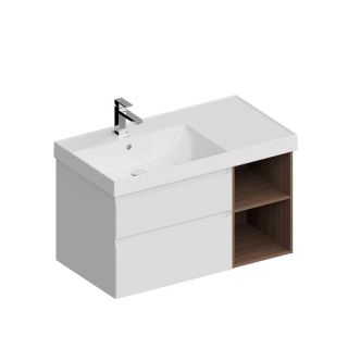 Тумба под раковину Kerama Marazzi Cubo CUB.90.2Lh\WHTM.N левая 90 см белый матовый/структурированный орех