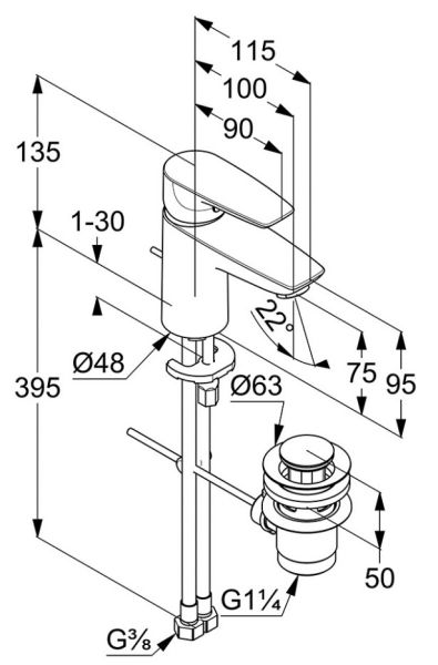 Смеситель для раковины Kludi Pure&Solid хром 343820575