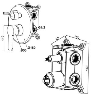 Встраиваемый смеситель Swedbe Platta 5521 подключение на три выхода хром