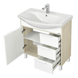 Тумба под раковину Акватон Рико 80см белый/ясень фабрик 1A215401RIB90