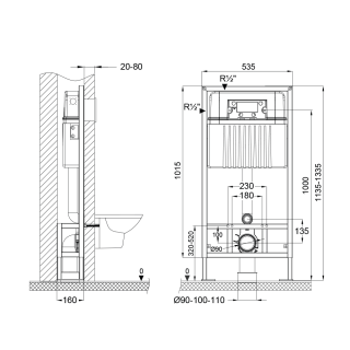 SET Инсталляция Sava Free Standing+клавиша смыва COOL хром глянец круг.