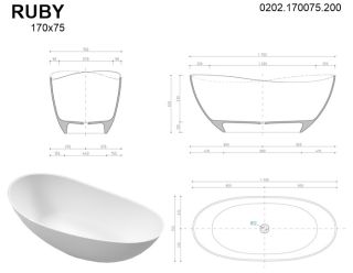 Ванна из искусственного камня Whitecross Ruby 0202.170075.200 170x75см белый матовый