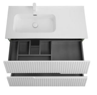 База под раковину Cezares подвесная с двумя выкатными ящиками, левосторонняя, Bianco Lucido, 1000x457x500, DUET-N-1000-2C-SO-BL-L