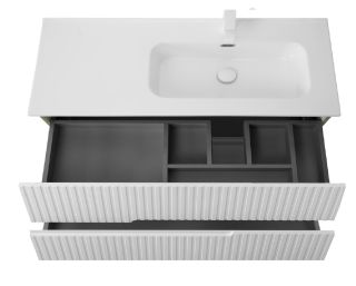 База под раковину Cezares подвесная с двумя выкатными ящиками, правосторонняя, Bianco Lucido, 1200x457x500, DUET-N-1200-2C-SO-BL-R