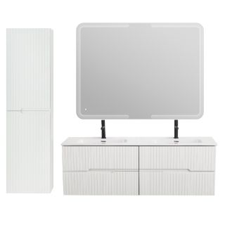 База под раковину Cezares подвесная с четырьмя выкатными ящиками для раковины с двумя чашами, Bianco Lucido, 1400x450x500, DUET-N-1400-4C-SO-2-BL