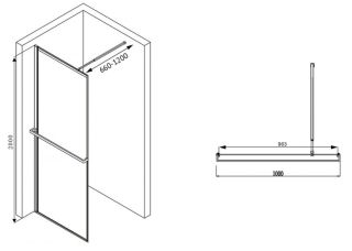 Душевая перегородка ABBER Immer Offen 100см чёрный AG60100B8