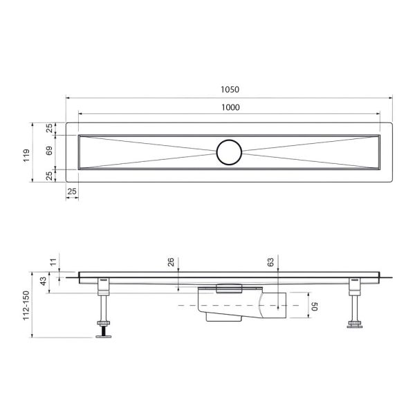Душевой лоток Timo Drain System DS230210/03 100см с двусторонней панелью plate под плитку чёрный