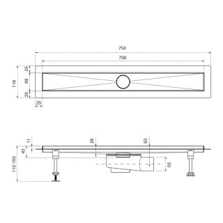 Душевой лоток Timo Drain System DS230207/00 70см с двусторонней панелью plate под плитку хром
