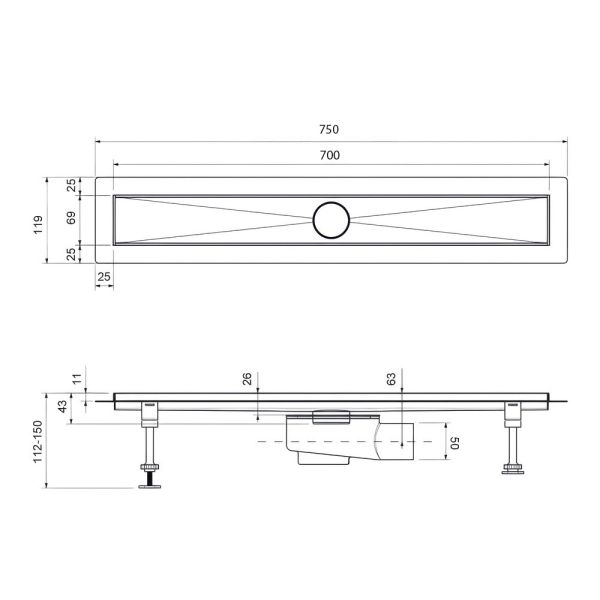 Душевой лоток Timo Drain System DS230207/03 70см с двусторонней панелью plate под плитку чёрный