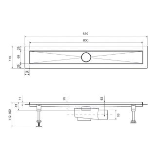 Душевой лоток Timo Drain System DS230208/01 80см с двусторонней панелью plate под плитку сатин