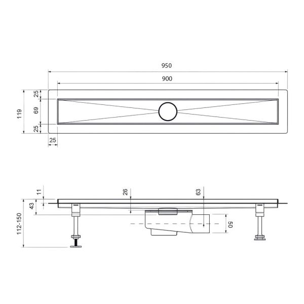 Душевой лоток Timo Drain System DS230209/01 90см с двусторонней панелью plate под плитку сатин