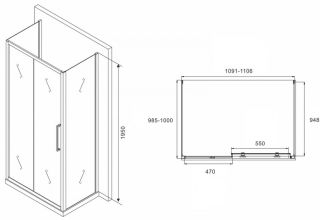 Душевой уголок ABBER Schwarzer Diamant AG30110H-S100-S100 110x100см хром