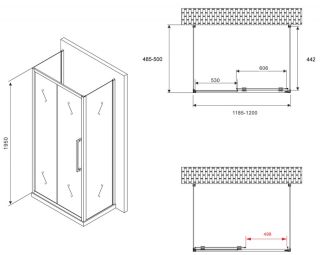 Душевой уголок ABBER Schwarzer Diamant AG30120MH-S50M-S50M 120x50см хром