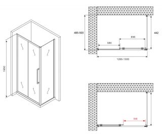 Душевой уголок ABBER Schwarzer Diamant AG30130BH-S50B 130x50см чёрный