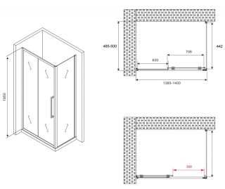 Душевой уголок ABBER Schwarzer Diamant AG30140H-S50 140x50см хром