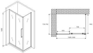 Душевой уголок ABBER Schwarzer Diamant AG30140H-S75 140x75см хром