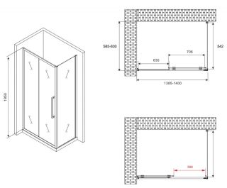 Душевой уголок ABBER Schwarzer Diamant AG30140MH-S60M 140x60см хром