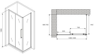Душевой уголок ABBER Schwarzer Diamant AG30140MH-S70M 140x70см хром