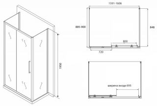 Душевой уголок ABBER Schwarzer Diamant 160x90см AG30160BH-S90B-S90B