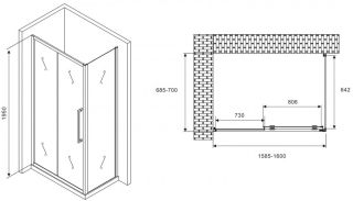 Душевой уголок ABBER Schwarzer Diamant AG30160H-S70 160x70см хром