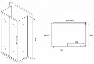 Душевой уголок ABBER Schwarzer Diamant AG30160MH-S85M-S85M 160x85см хром