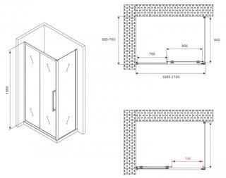 Душевой уголок ABBER Schwarzer Diamant AG30170BMH-S70BM 170x70см чёрный