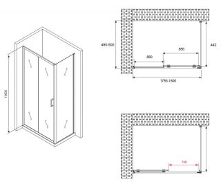 Душевой уголок ABBER Schwarzer Diamant AG30180B-S50B 180x50см чёрный