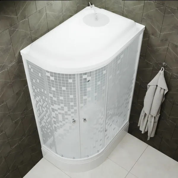Душевая кабина Triton Коралл Щ0000038533 правая 120x80 см профиль белый стекло мозаика