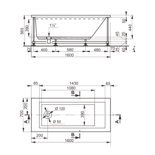 Veedi Ванна акриловая Anica 160х70 с каркасом