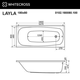 Гидромассажная ванна WHITECROSS Layla 0102.180080.100.LINE.WH 180x80 см Line белый
