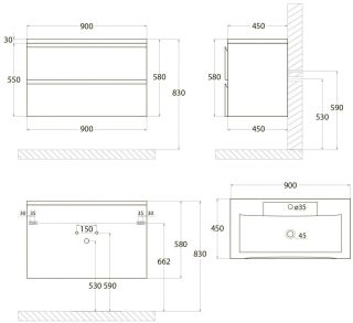 Подвесная тумба под раковину Art&Max Bianchi 90см оливковый матовый AM-Bianchi-900-2C-SO-OM