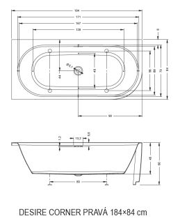 Акриловая ванна Riho Desire Corner Glossy Sparkle System B087003005 R 184x84см с аэромассажем белый
