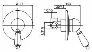 Встраиваемый однорычажный смеситель для душа, бронза Cezares ELITE-DIM-02-Bi