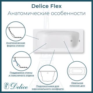 Ванна чугунная Delice Flex DLR230632R-AS 180х85 с отверстиями под ручки и антискользящим покрытием