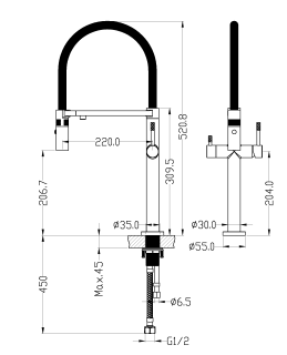 Смеситель для кухни Boheme Uno 115-G с краном для питьевой воды золото