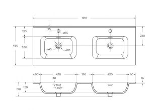 Cezares раковина CZR-8095-120-2 120 см двойная