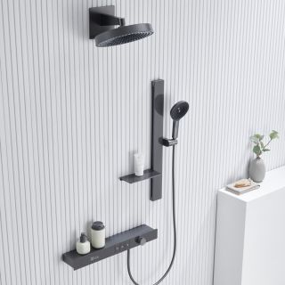 Душевой комплект Black&White Gravity 9025GM с термостатом оружейная сталь