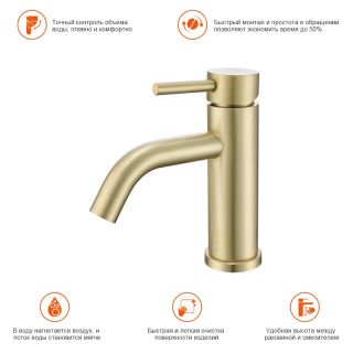 Смеситель для раковины Prohanss P31.10.03 золотой сатин