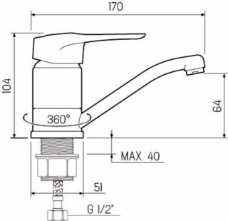 Смеситель для кухни РМС SL55-004F-15 хром