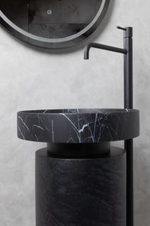 Накладная раковина с пьедесталом золото Armadi Art Sole Corian 801-NM+801-Base-Bwood Nero Marquina/чёрный