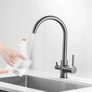 Смеситель для кухни Shevanik S128T с подключением фильтра оружейная сталь