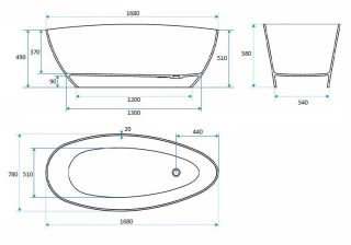 Ванна из искусственного камня AquaStone Милана 168x78см белый