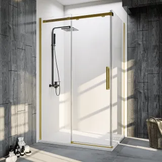 Душевой уголок Veconi Rovigo RV-070G, 1200х1000х1950, брашированное золото, стекло прозрачное