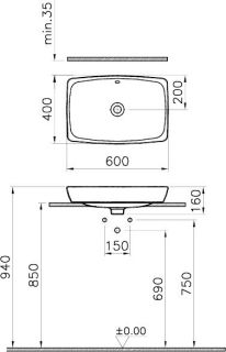 Раковина Vitra Metropole 5668B003-0012  60cm-цвет белый