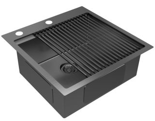 Комплект Paulmark: мойка Kroner-Pro 51 и ролл-мат Pro PM705151-GM+R405-GM воронёная сталь