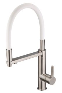 Смеситель для кухни Swedbe Selene Plus 8641 с каналом для подключения фильтра и гибким изливом нержавеющая сталь/белый