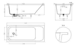 Ванна из искусственного камня Salini Orlanda Kit S-Stone 102125MRH 160x70см RAL снаружи