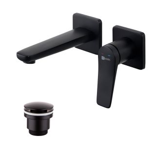Встраиваемый смеситель для раковины Lemark Bronx LM3736BL с донным клапаном чёрный