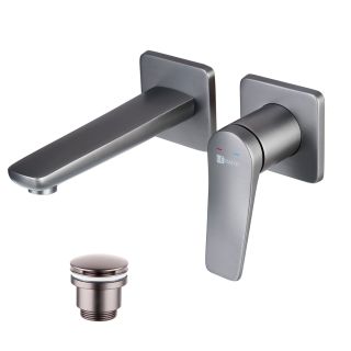 Встраиваемый смеситель для раковины Lemark Bronx LM3736GM с донным клапаном графит